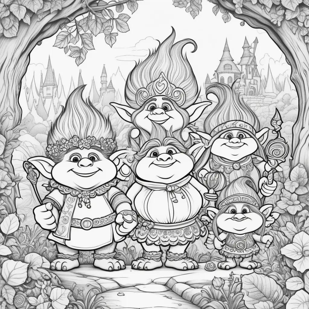 Colorful trolls movie coloring pages of the family