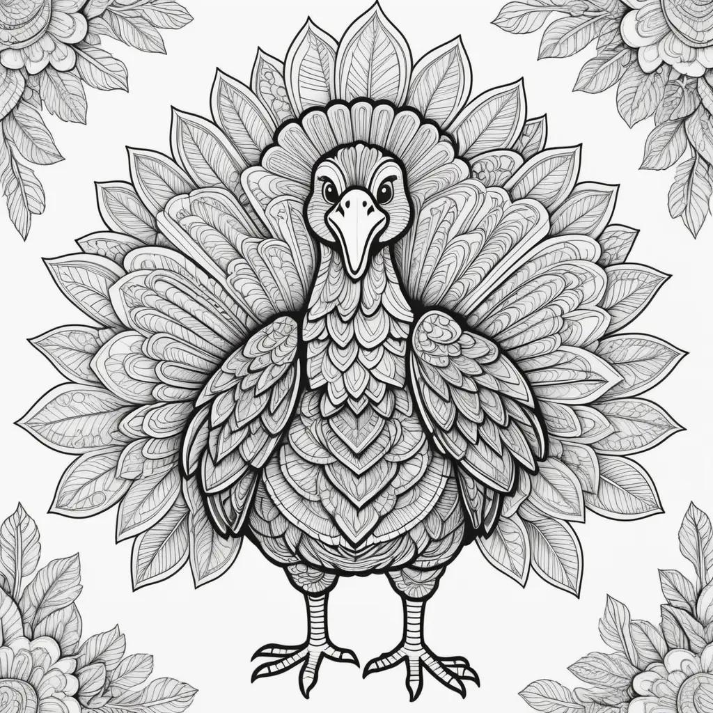 Colorful turkey coloring pages for kids