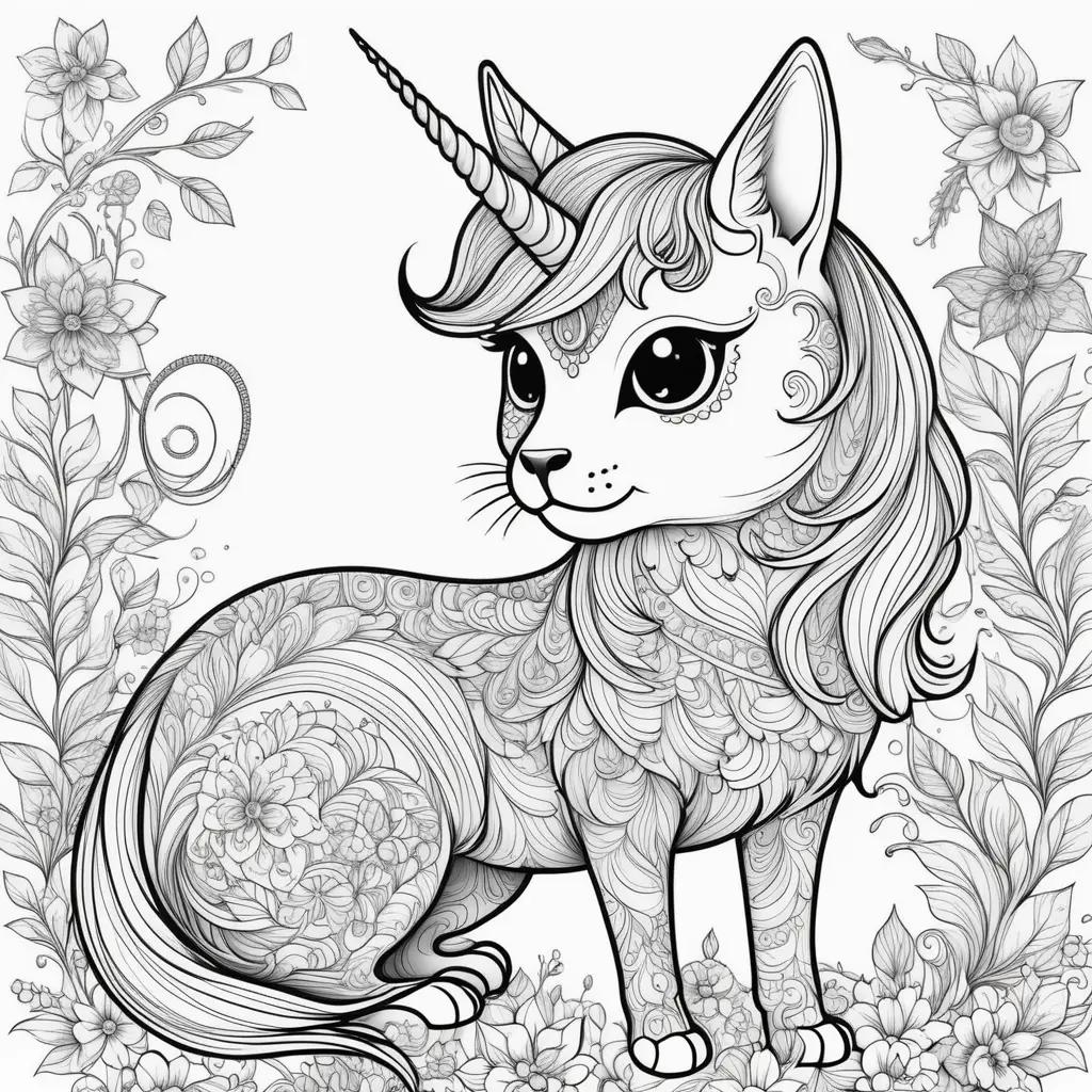 Colorful unicorn cat coloring pages with intricate details