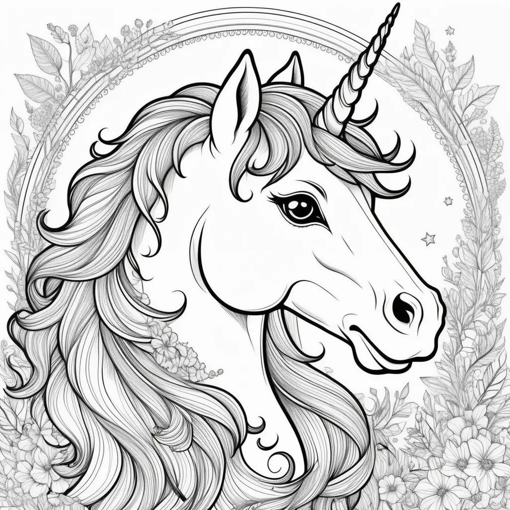 Colorful unicorn coloring pages with stars and flowers