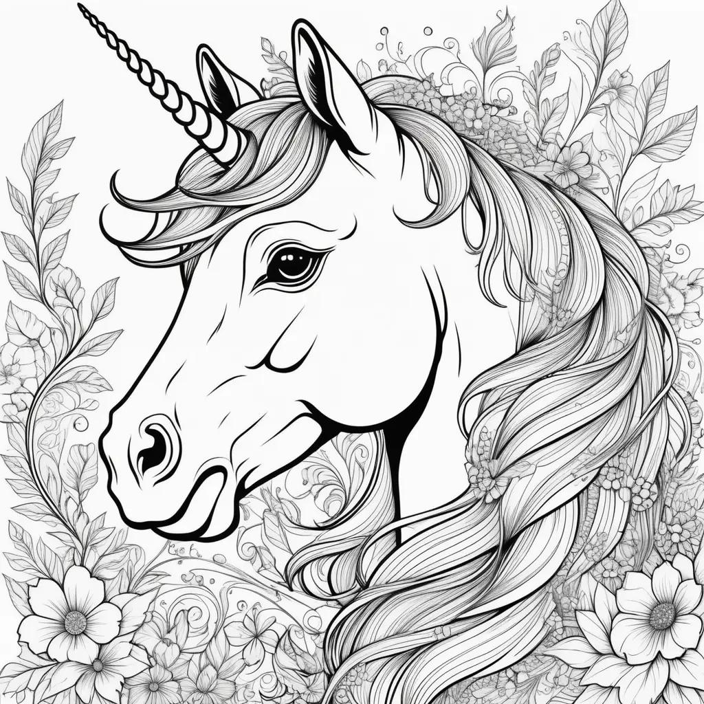 Colorful unicorn drawing in black and white