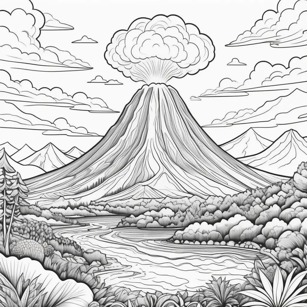 Colorful volcano coloring pages for kids