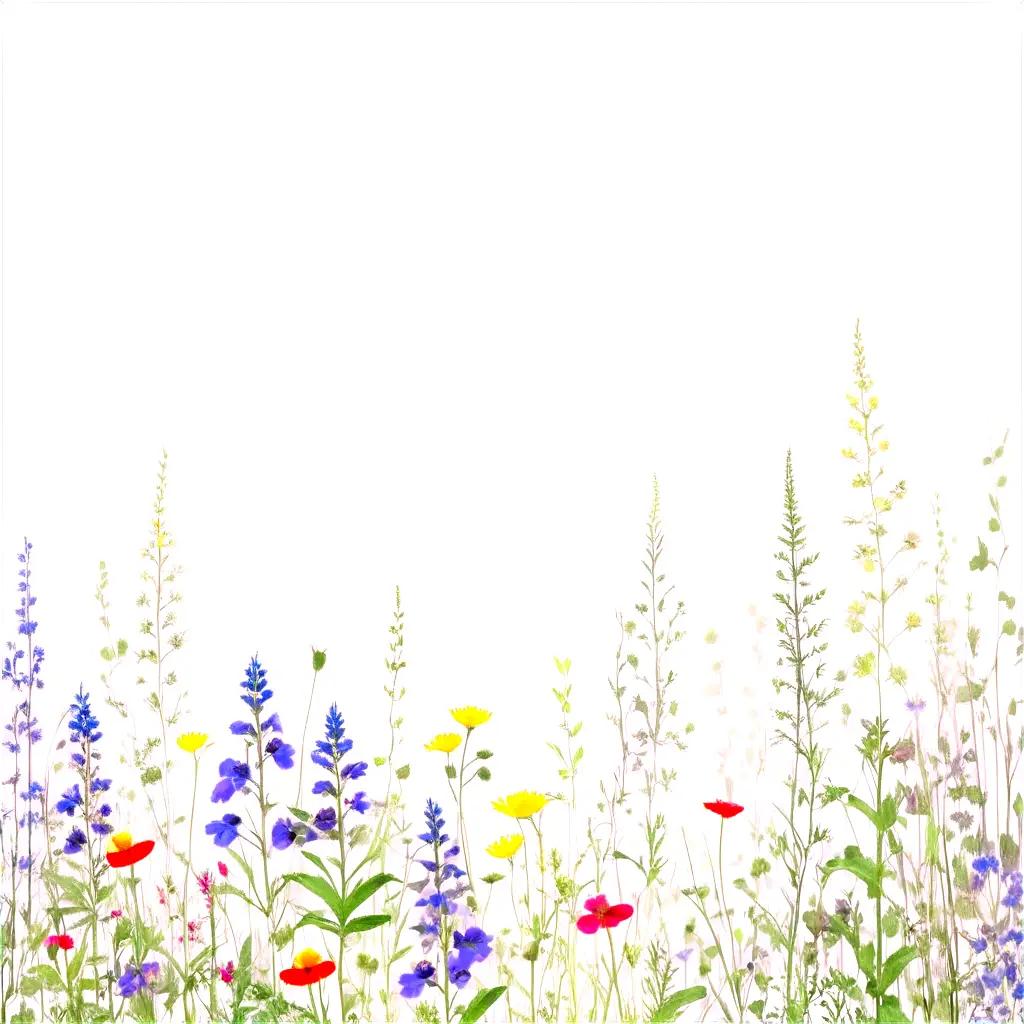 Colorful wildflowers in the field with white background