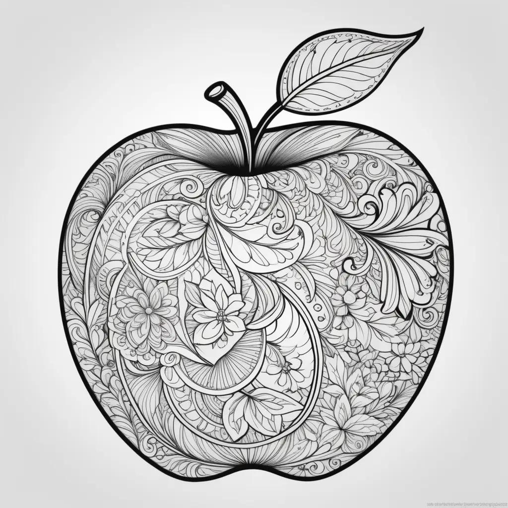 Coloring Pages: Apple Coloring Pages with Black and White Design