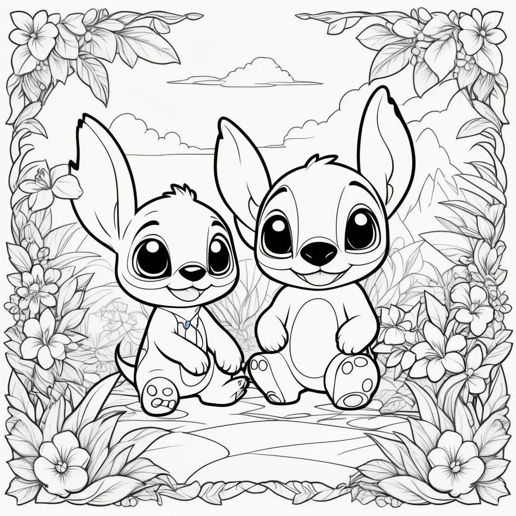 Coloring Pages of Lilo and Stitch featuring two cute characters