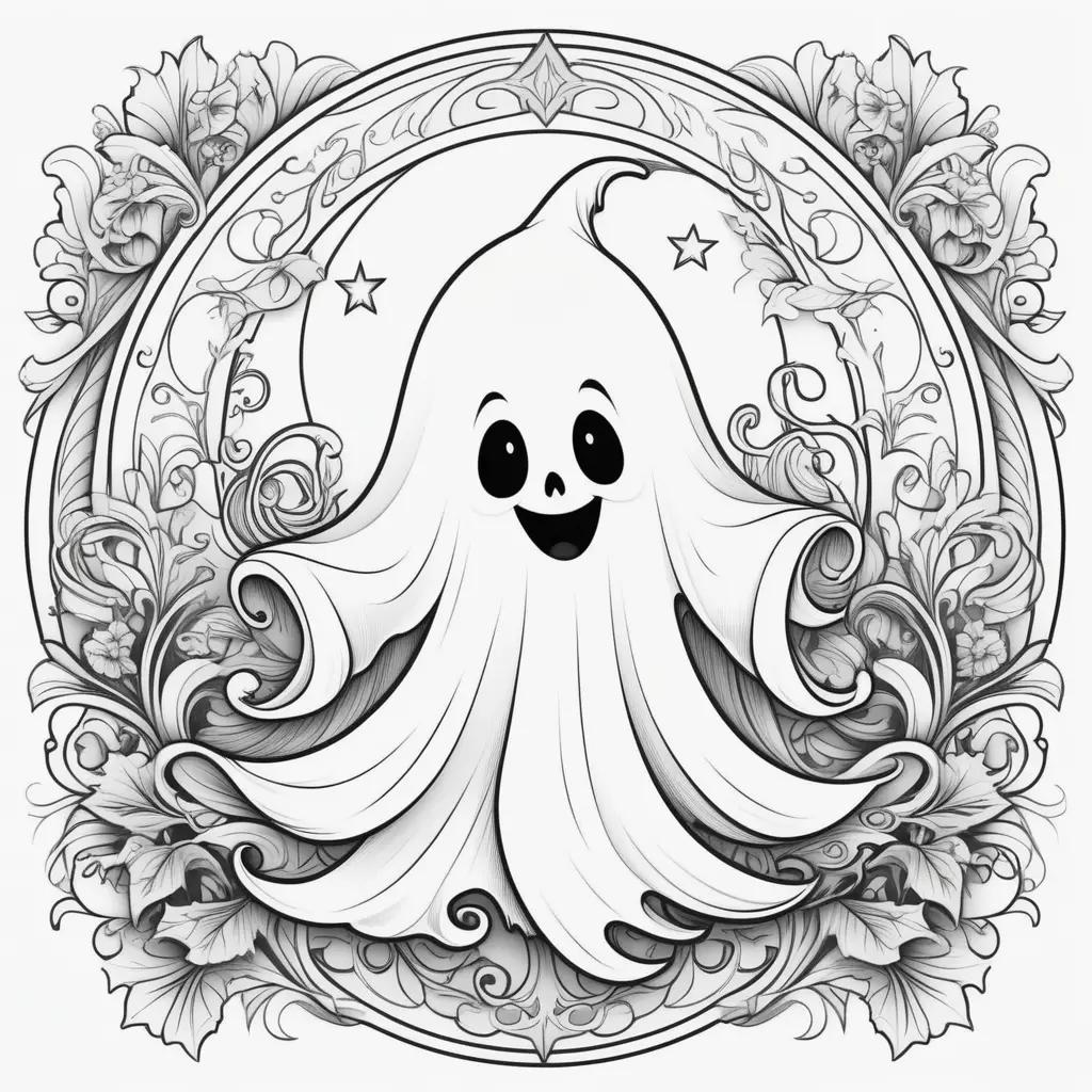 Coloring book with a ghost and a smiling face