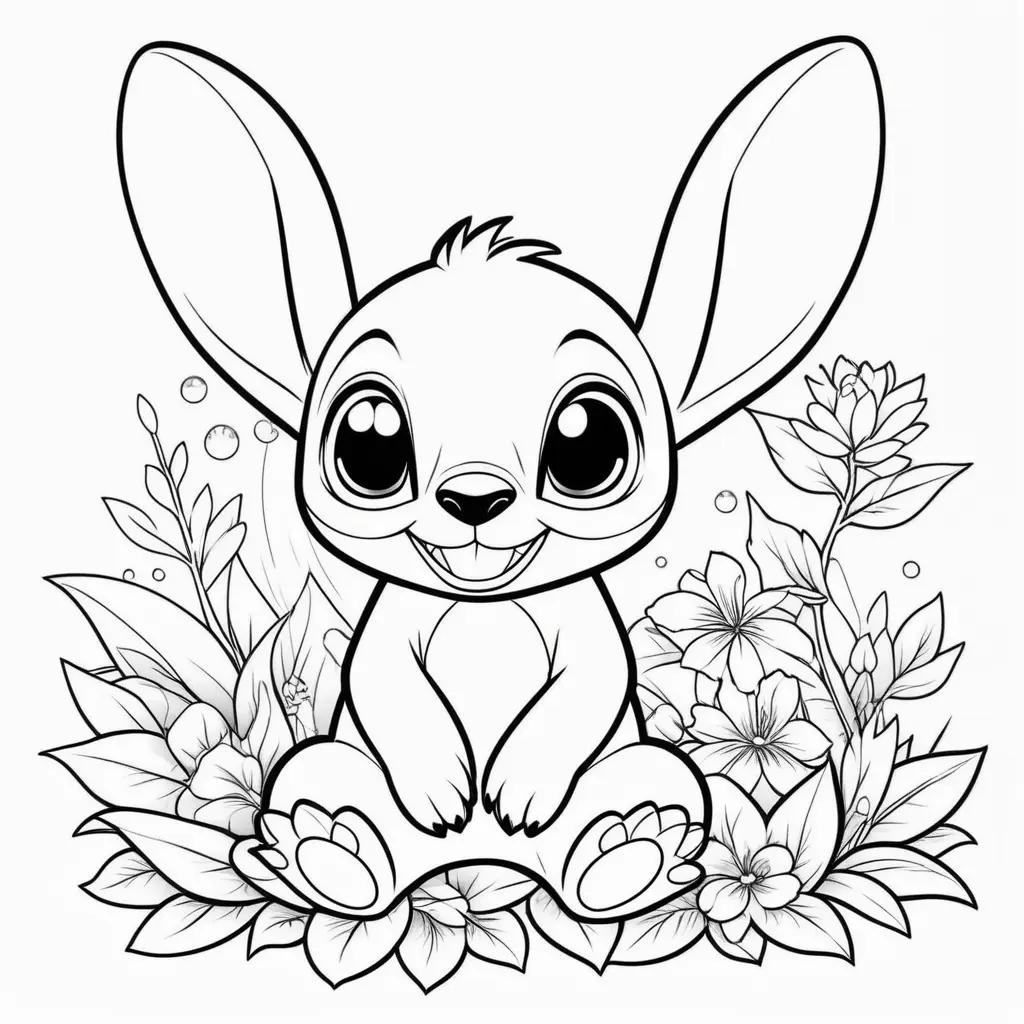 Coloring page featuring Lilo and Stitch with cute bunny