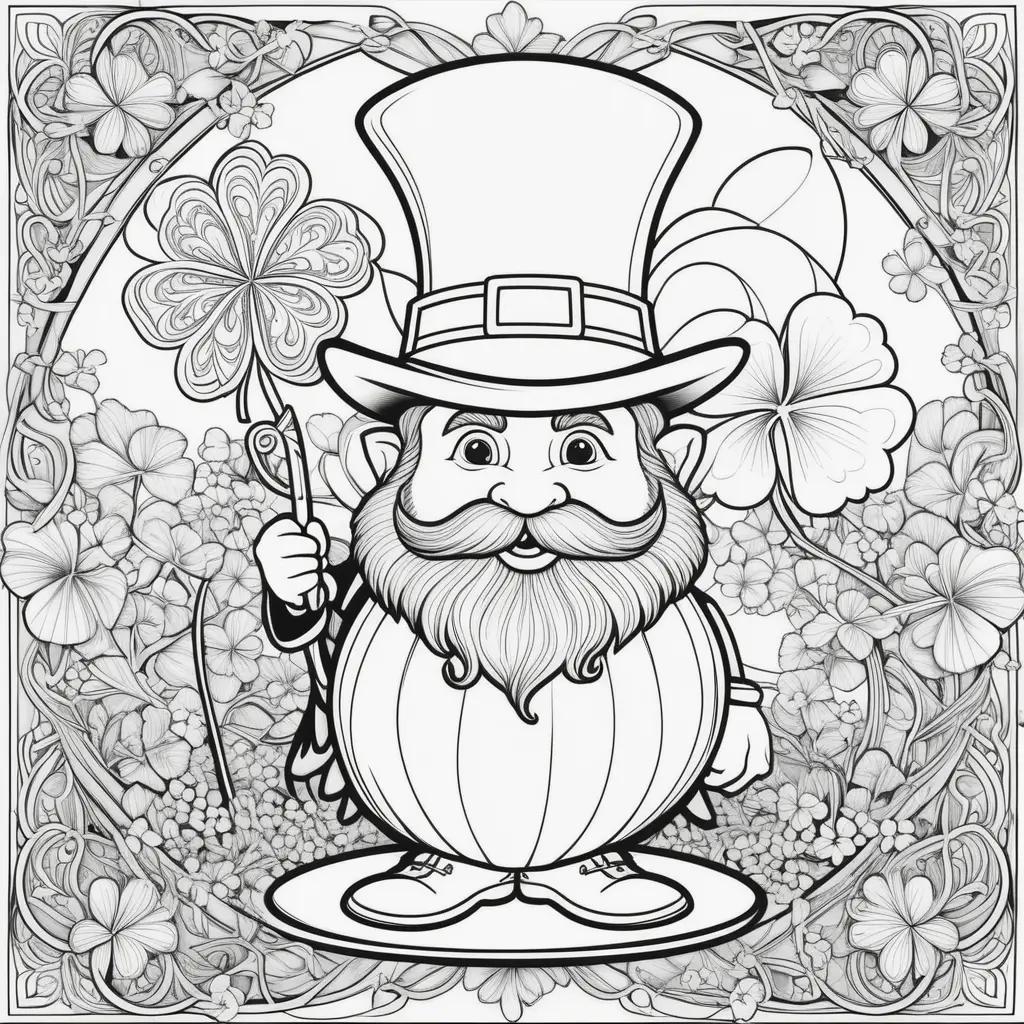 Coloring page featuring a gnome with a beard and a hat