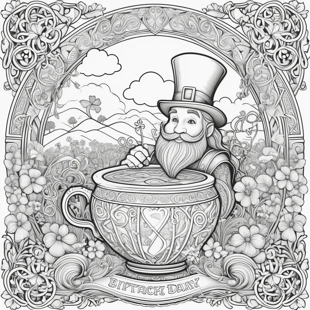 Coloring page featuring a man with a top hat and a flower in a cup