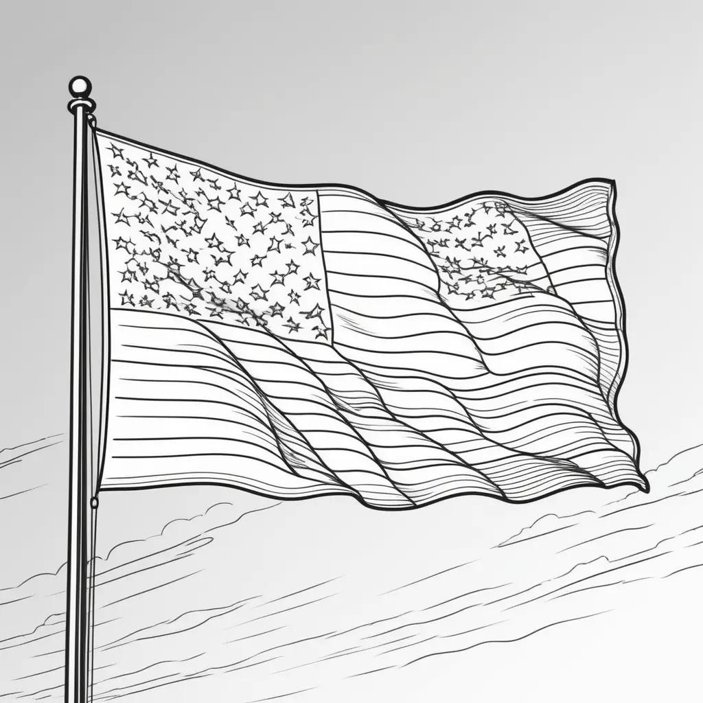 Coloring page of American flag with stars and stripes