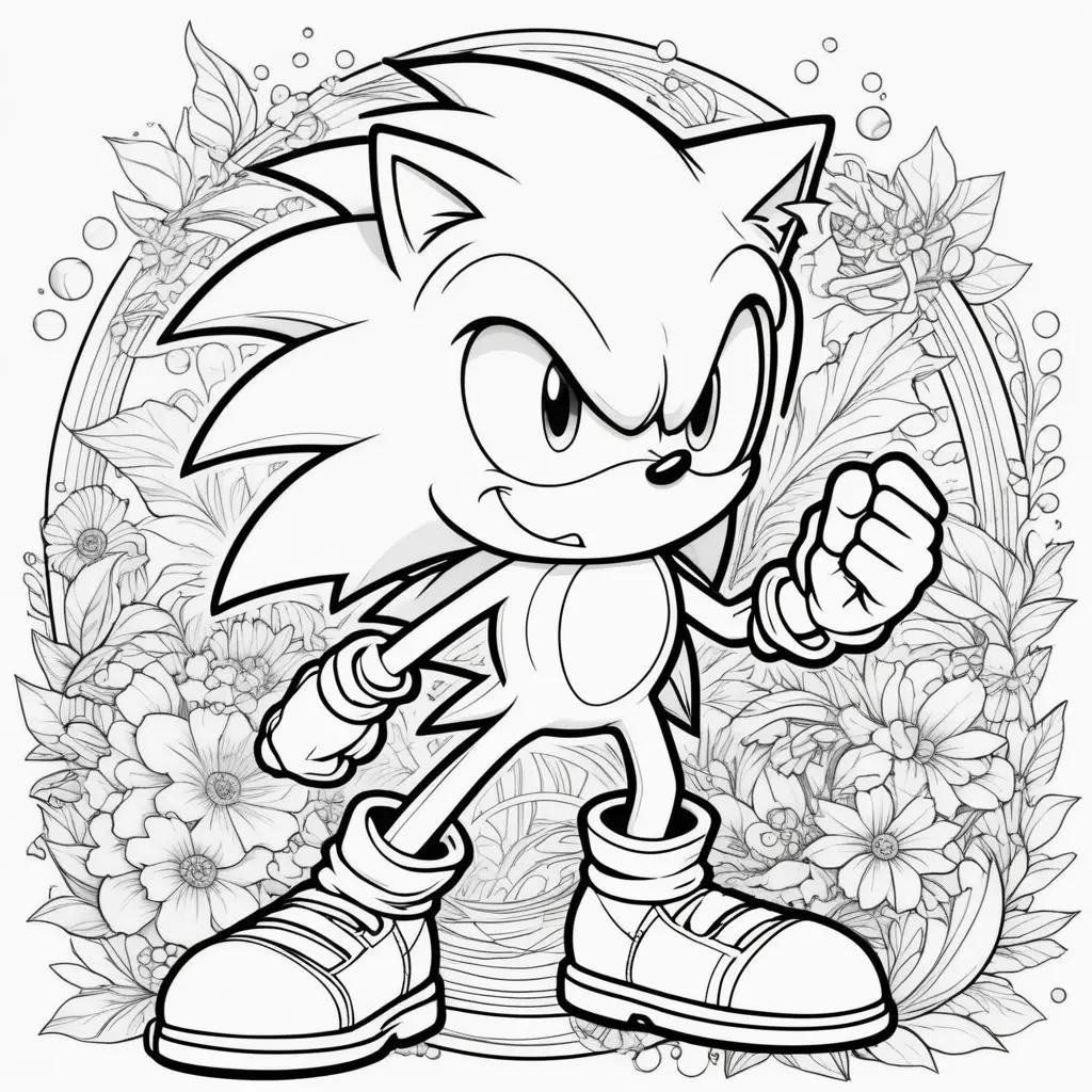 Coloring page of Sonic the Hedgehog in black and white