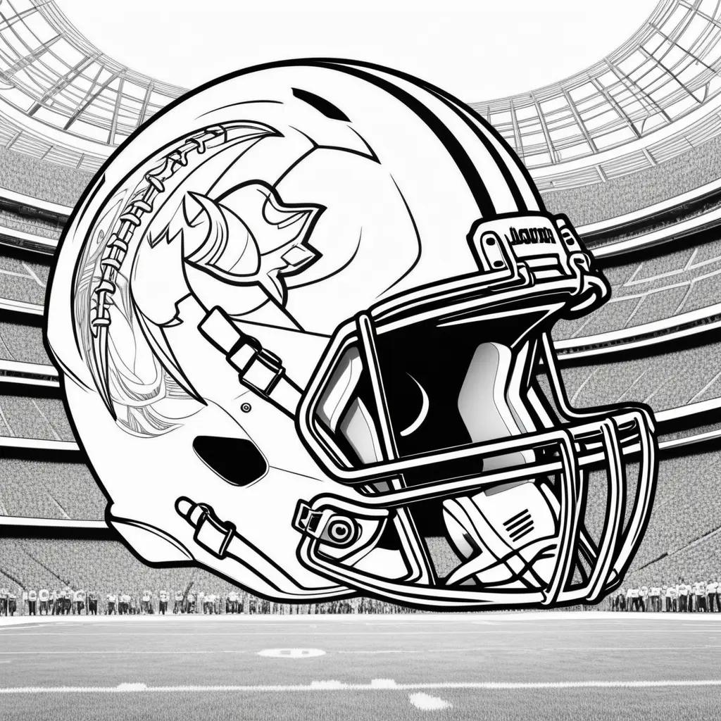 Coloring page of a football helmet with American football on it