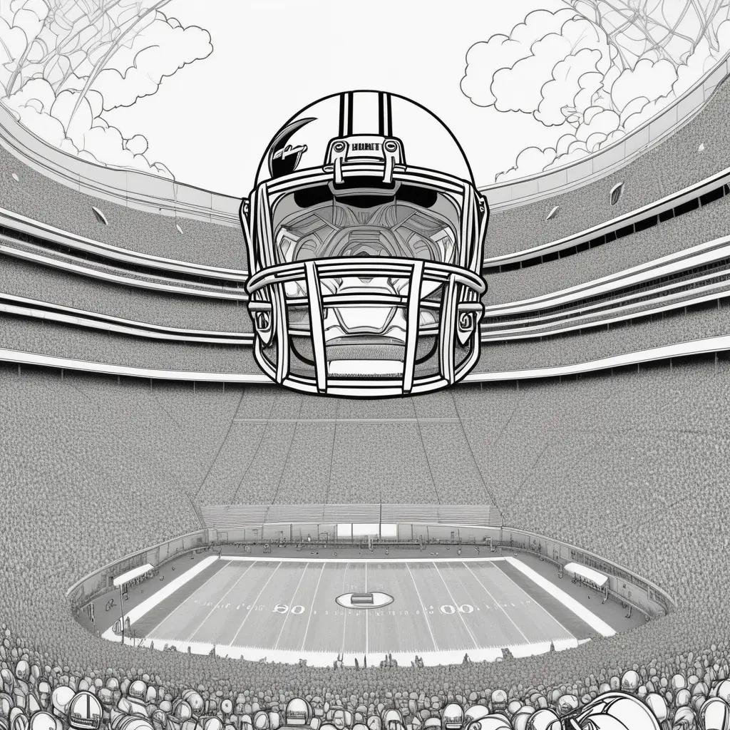 Coloring page of a football stadium with a helmet