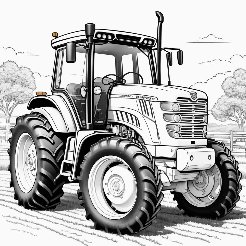 Coloring page of a large tractor in black and white