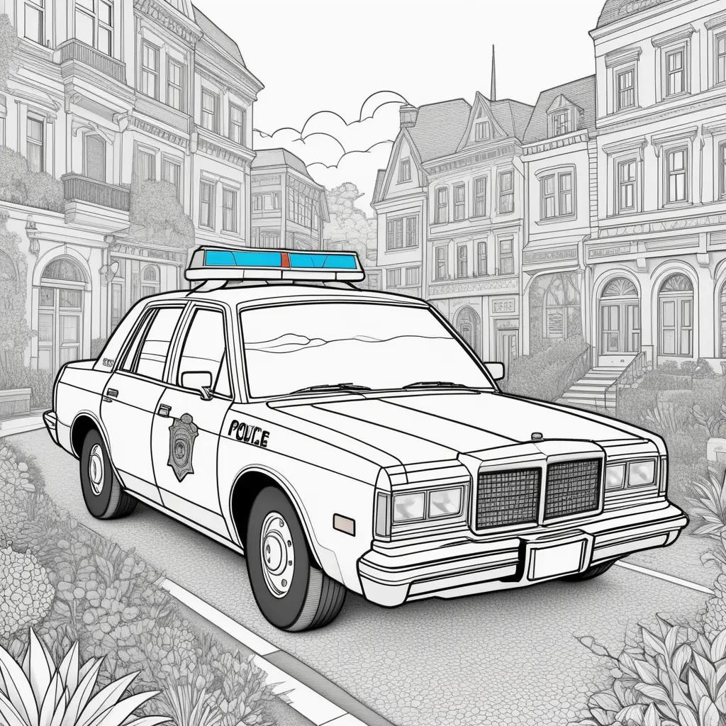 Coloring page of a police car with blue light