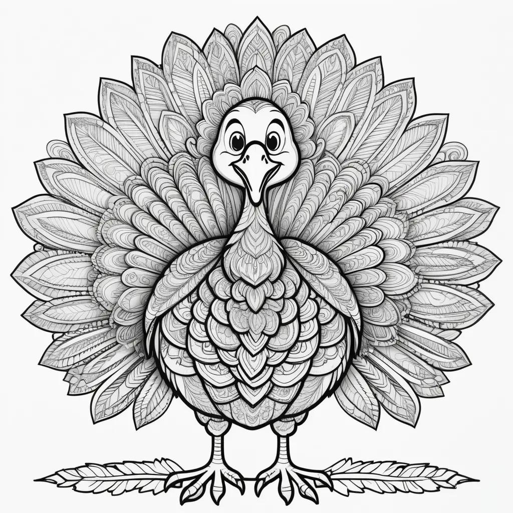 Coloring page of a turkey with a funny face