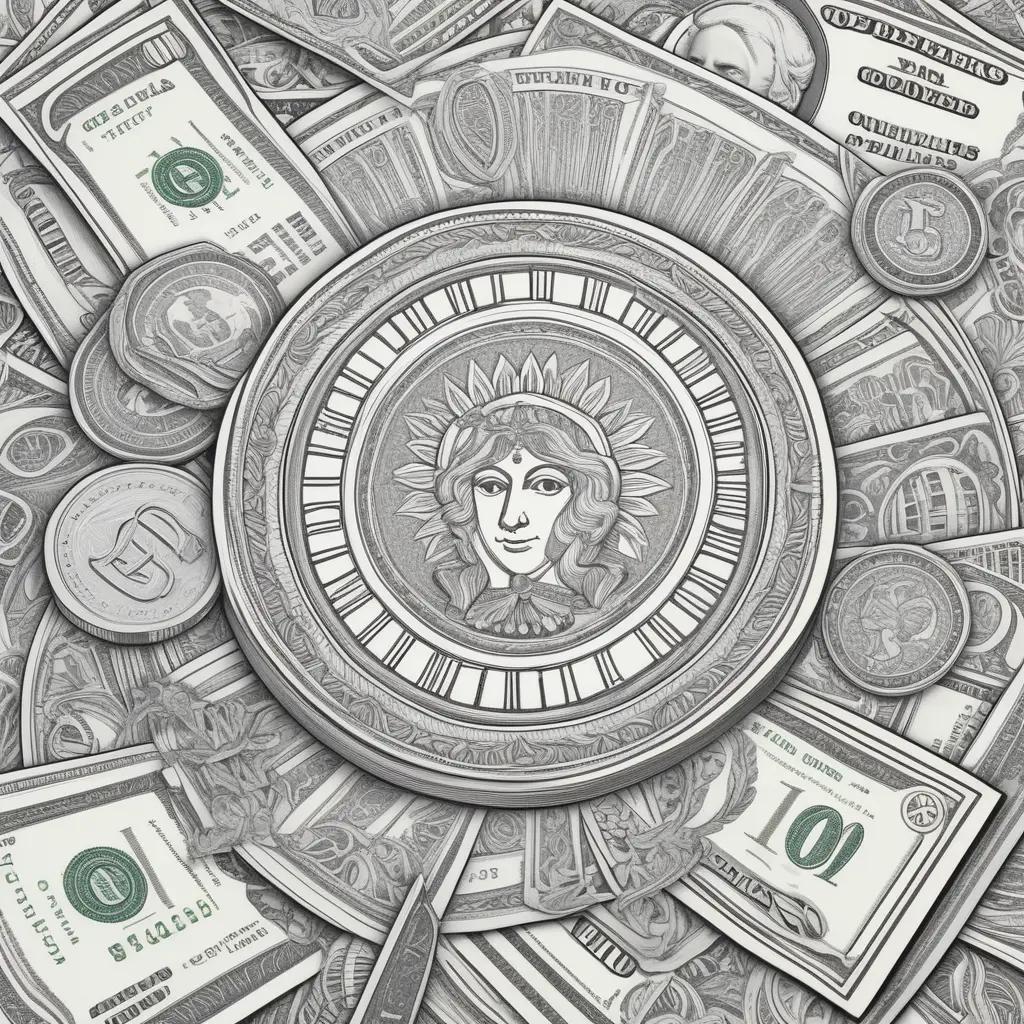 Coloring page of money with a woman on it