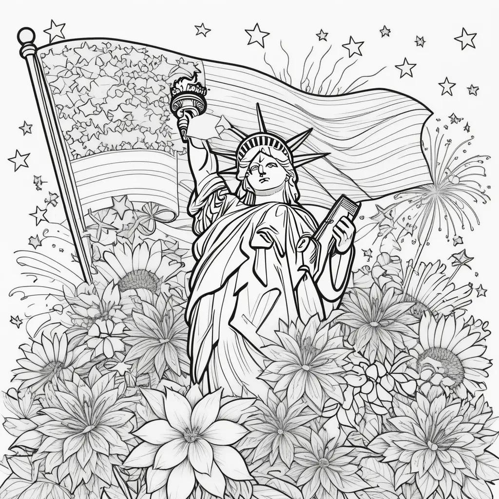 Coloring page of statue of liberty on 4th of july