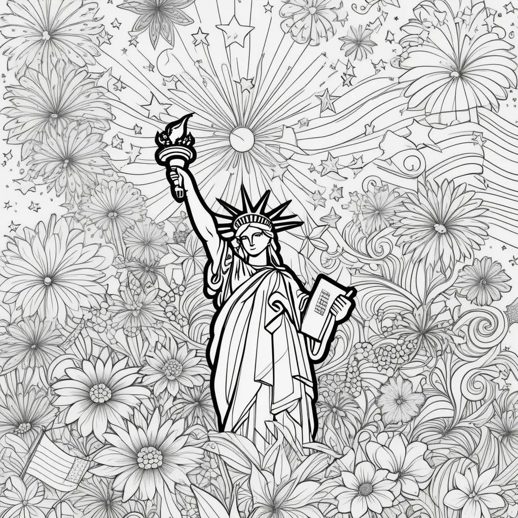 Coloring page of the Statue of Liberty on the 4th of July