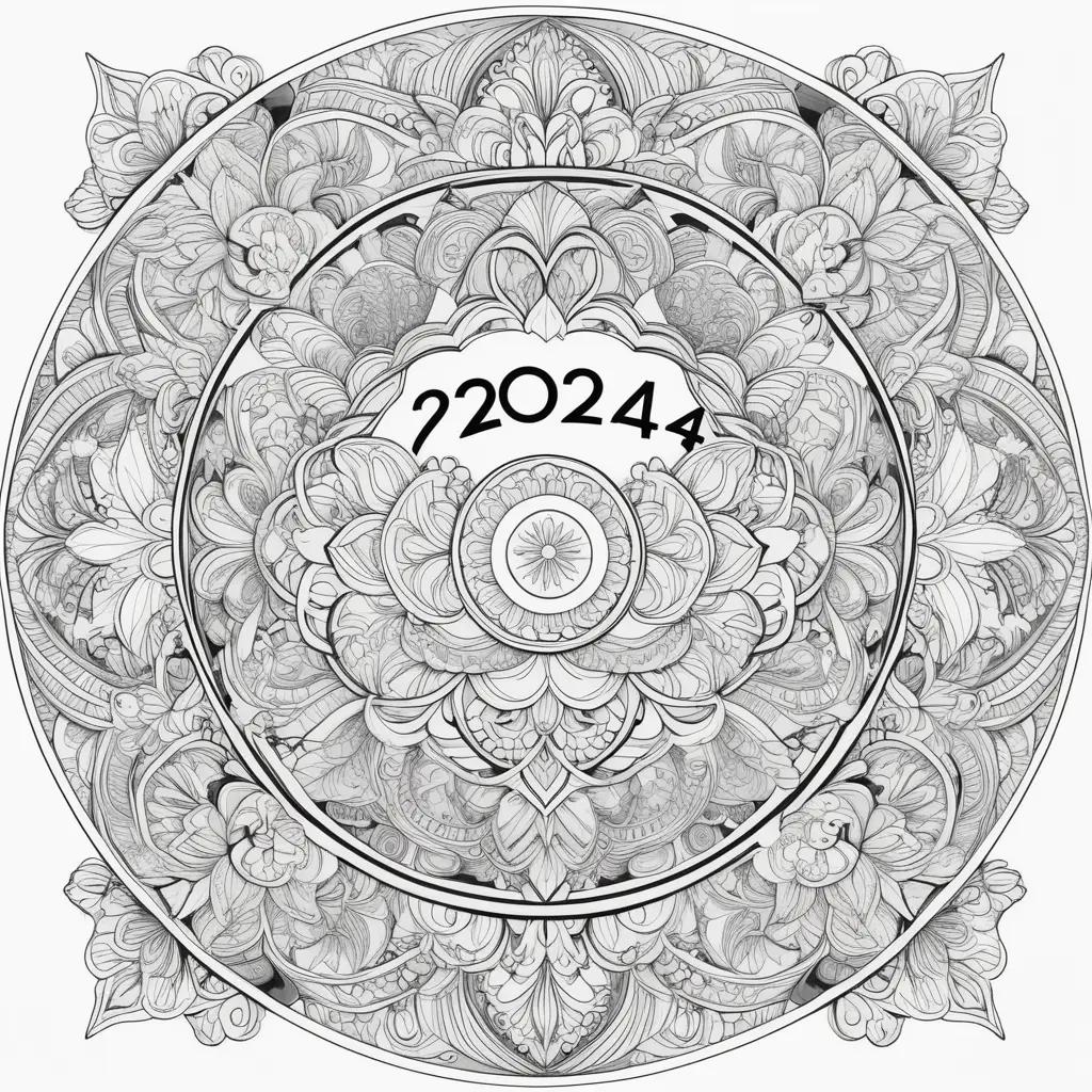 Coloring page with 2024 in white and black