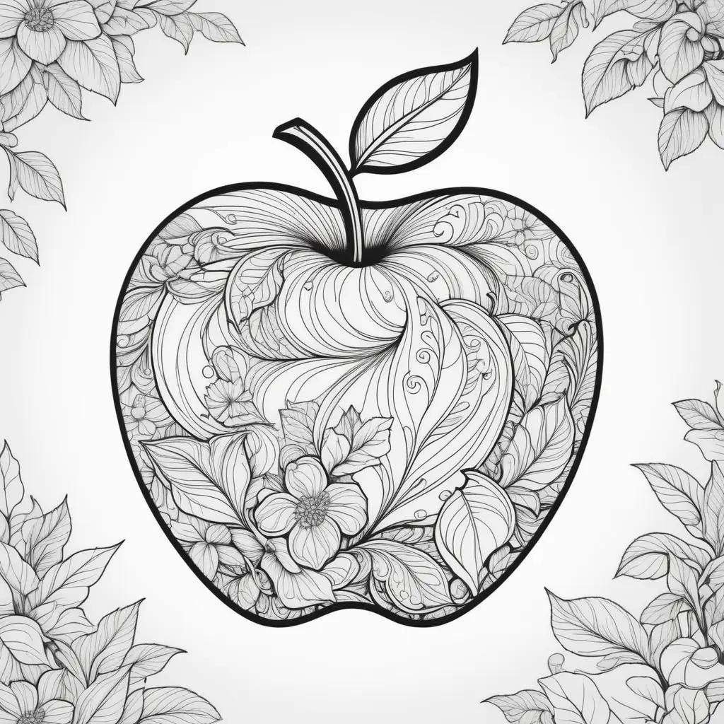 Coloring page with a floral apple design