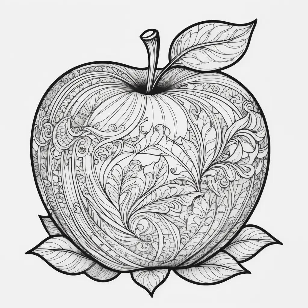 Coloring page with apple design and leafs