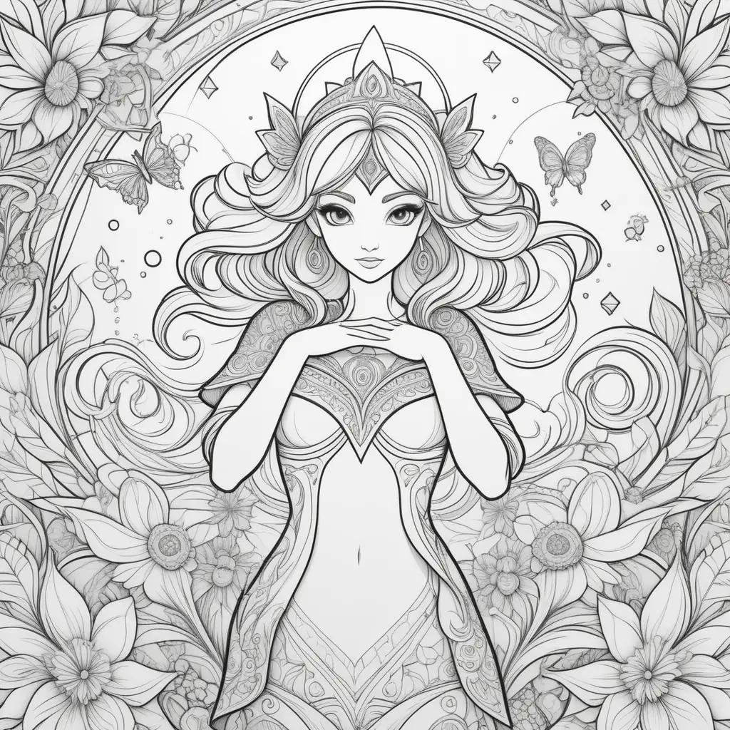 Coloring page with girl and butterflies: miraculous coloring pages