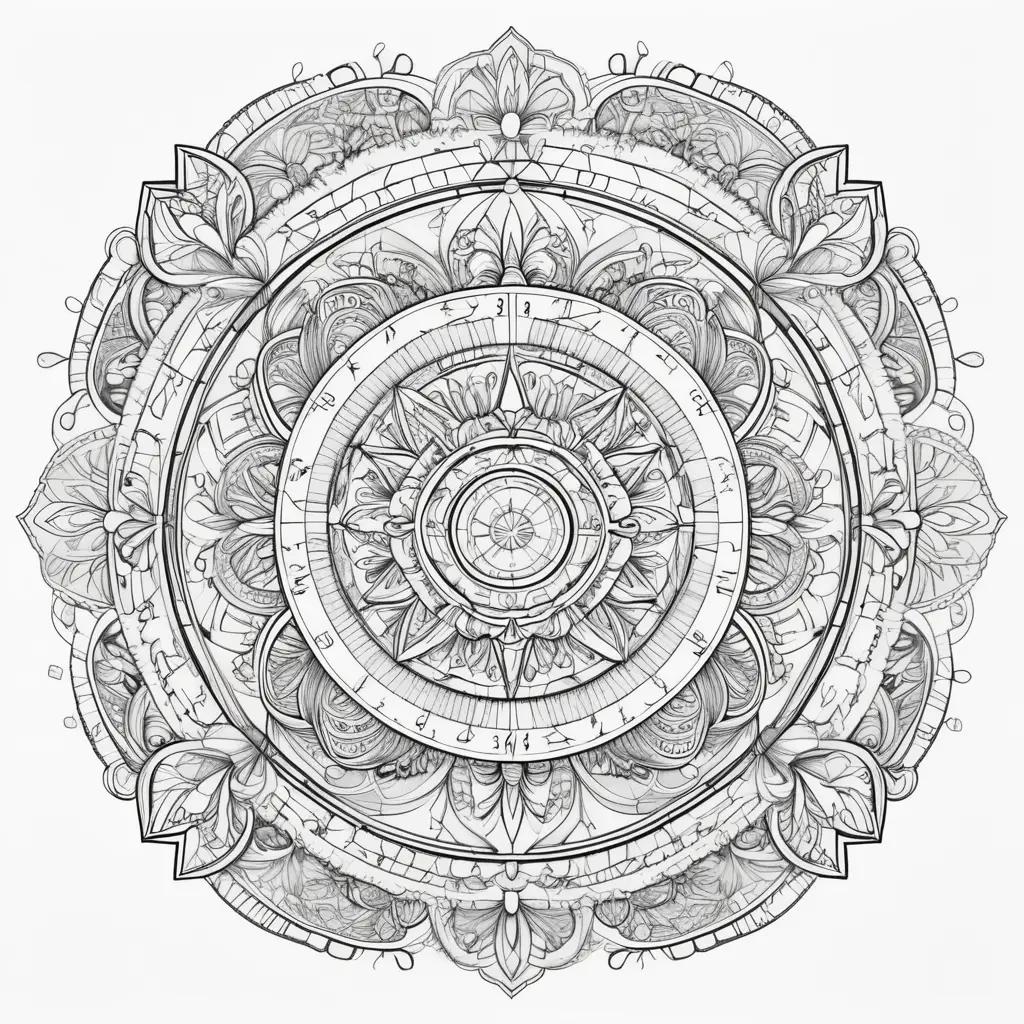 Coloring page with intricate math designs