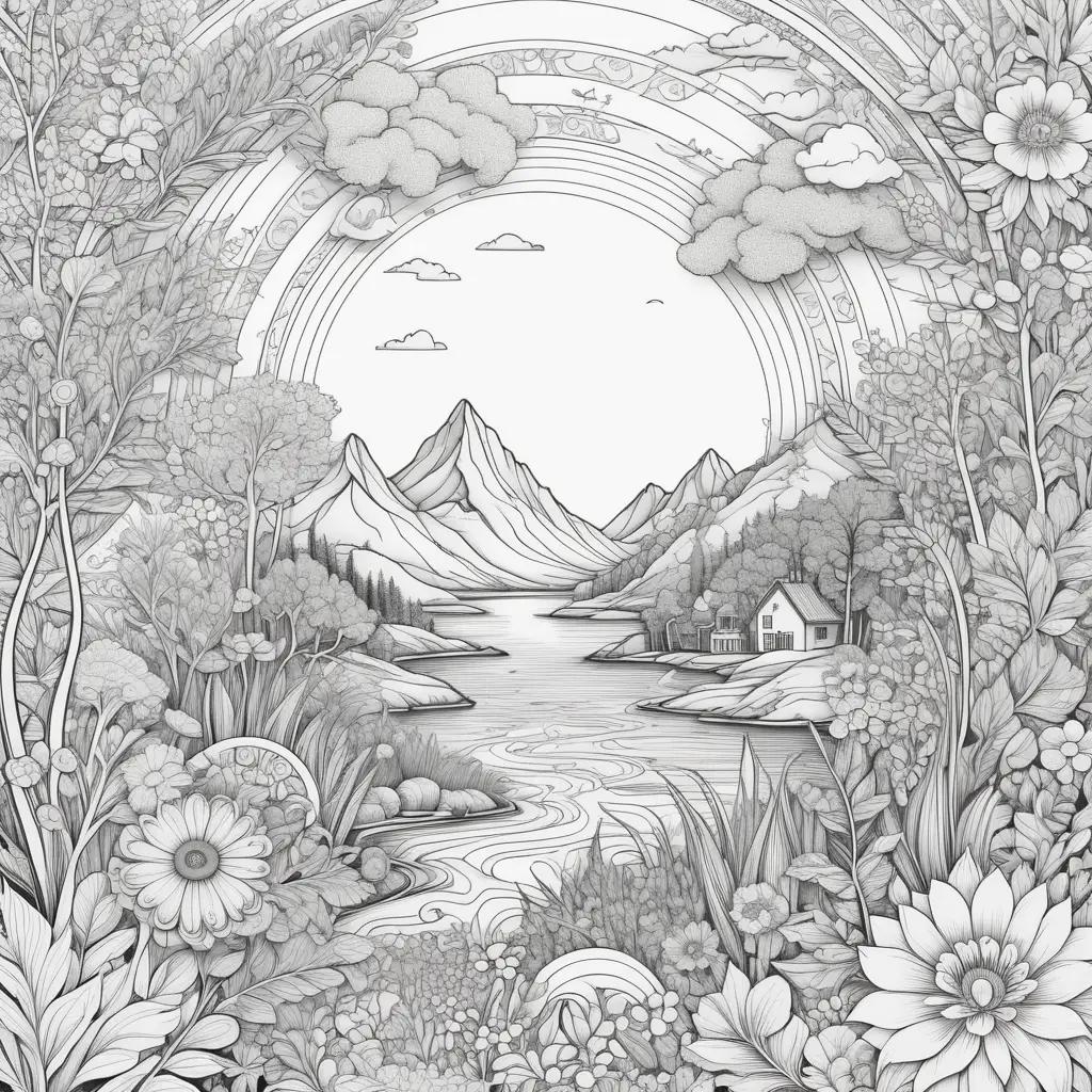 Coloring pages by number: A peaceful scene of a lake and mountains