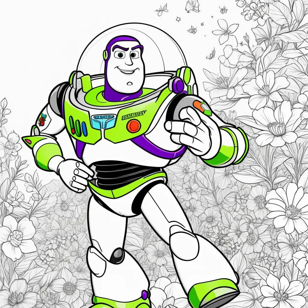 Coloring pages featuring Buzz Lightyear and his friends