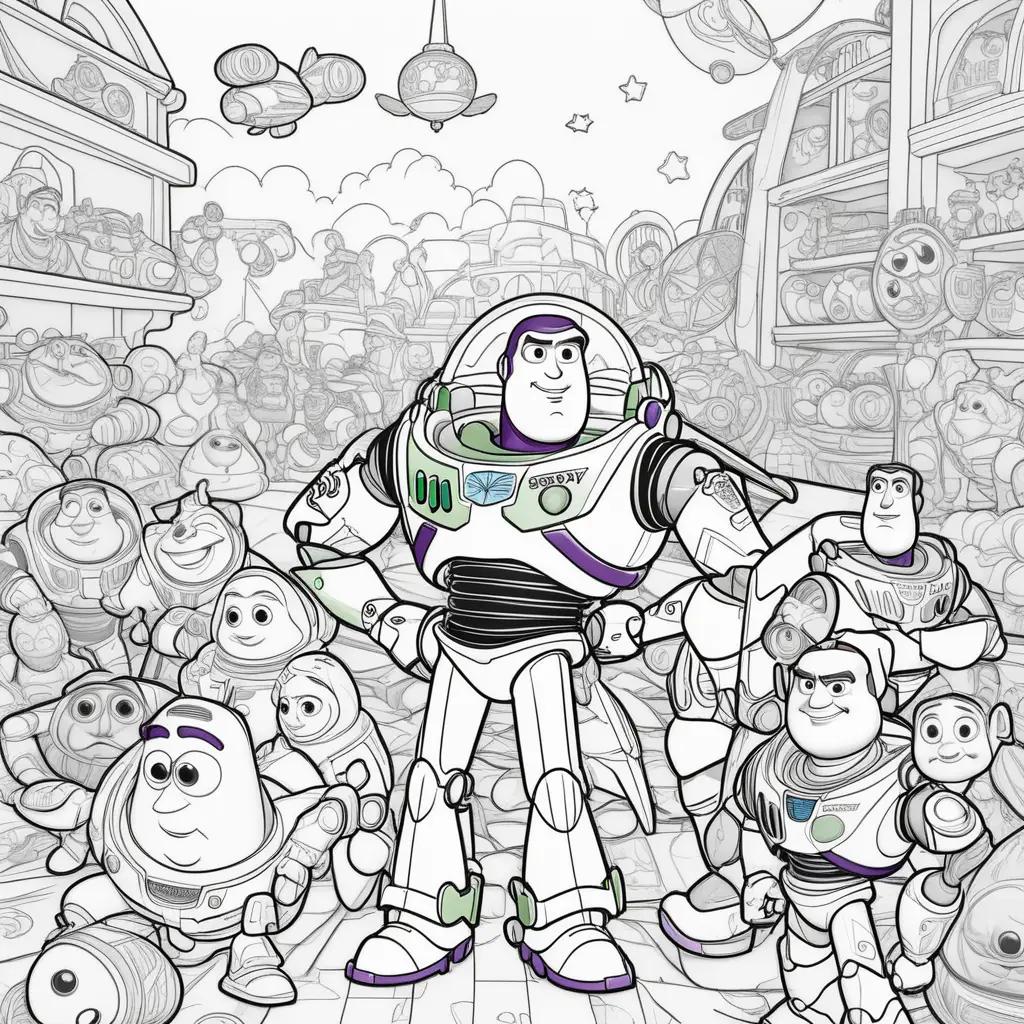 Coloring pages featuring Buzz Lightyear and other Toy Story characters