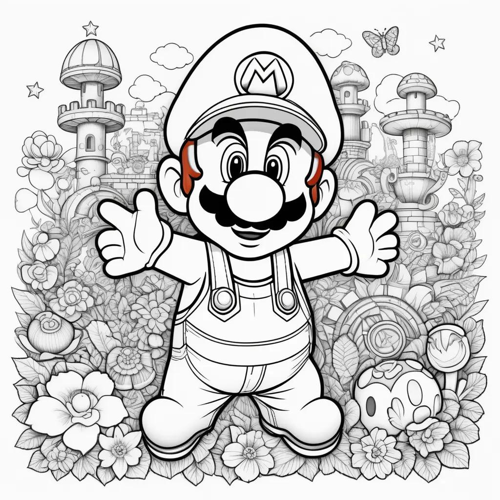 Coloring pages featuring Mario and a castle