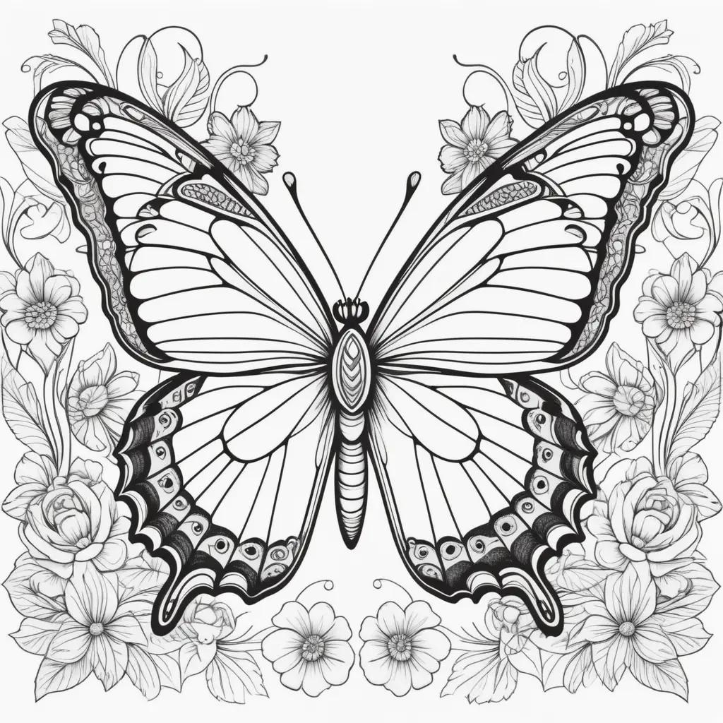 Coloring pages featuring a black and white butterfly design