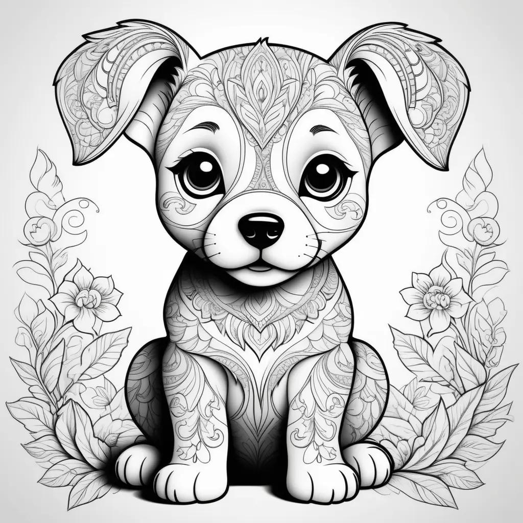 Coloring pages featuring a cute puppy with intricate patterns