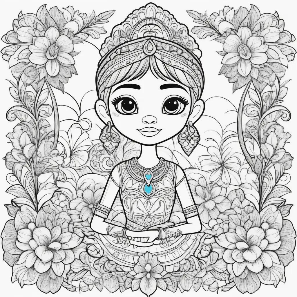 Coloring pages featuring a girl with a necklace and a crown