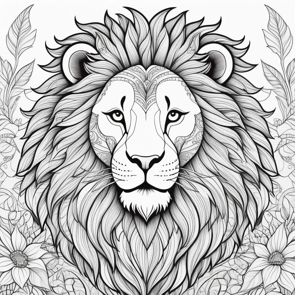 Coloring pages featuring a lion with intricate details and patterns