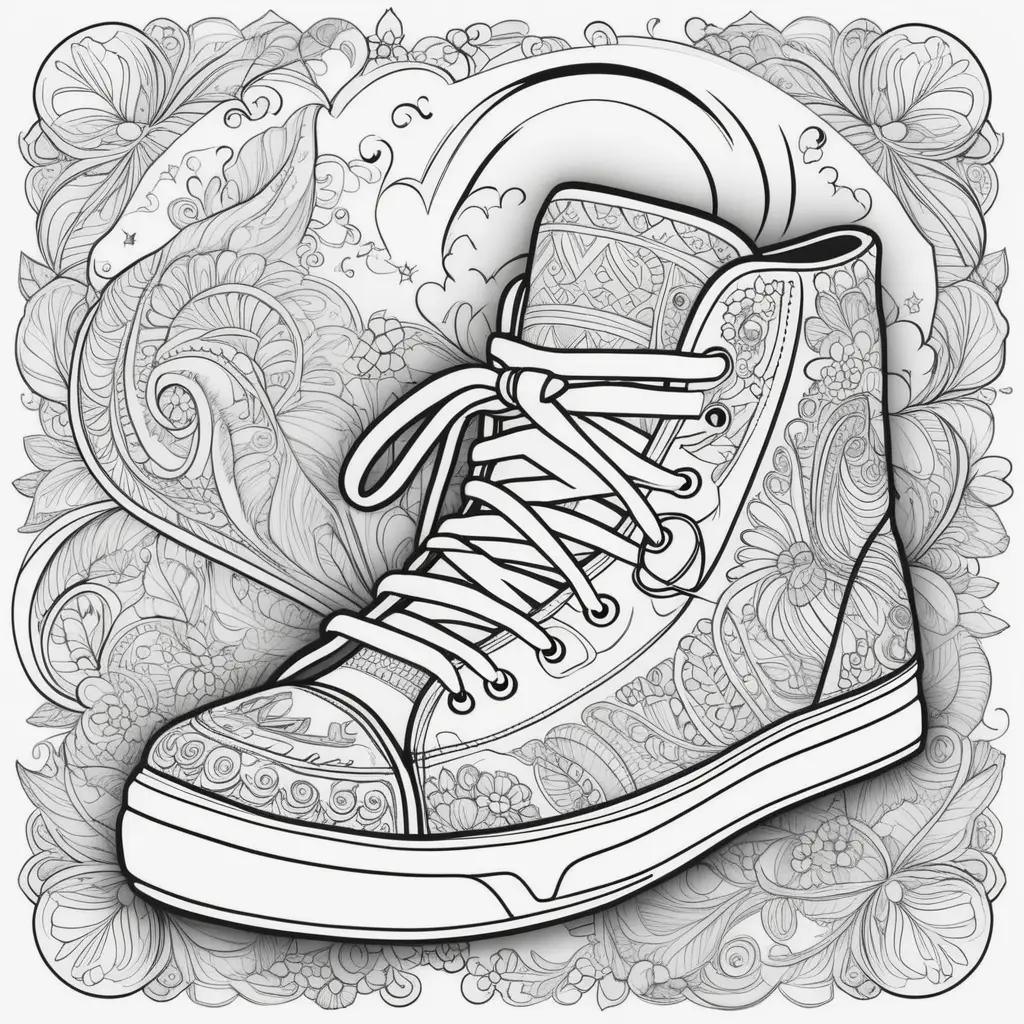 Coloring pages featuring a shoe with lace and a flower design