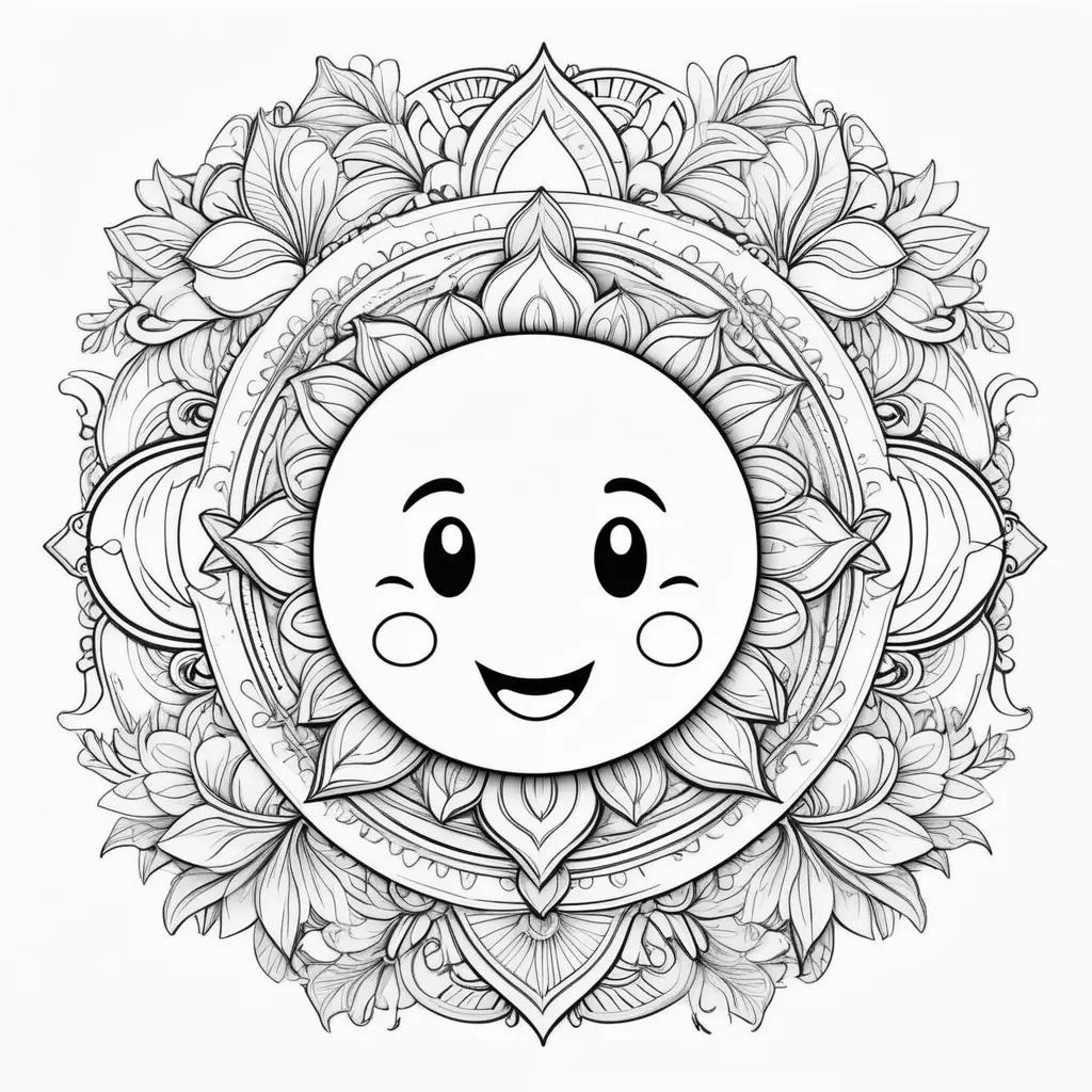 Coloring pages featuring a smiling emoji in a decorative design