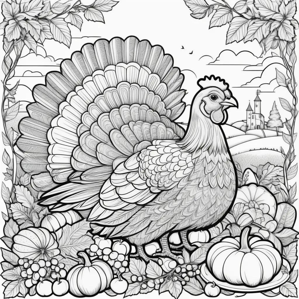 Coloring pages featuring a turkey and pumpkin for the season of thanksgiving