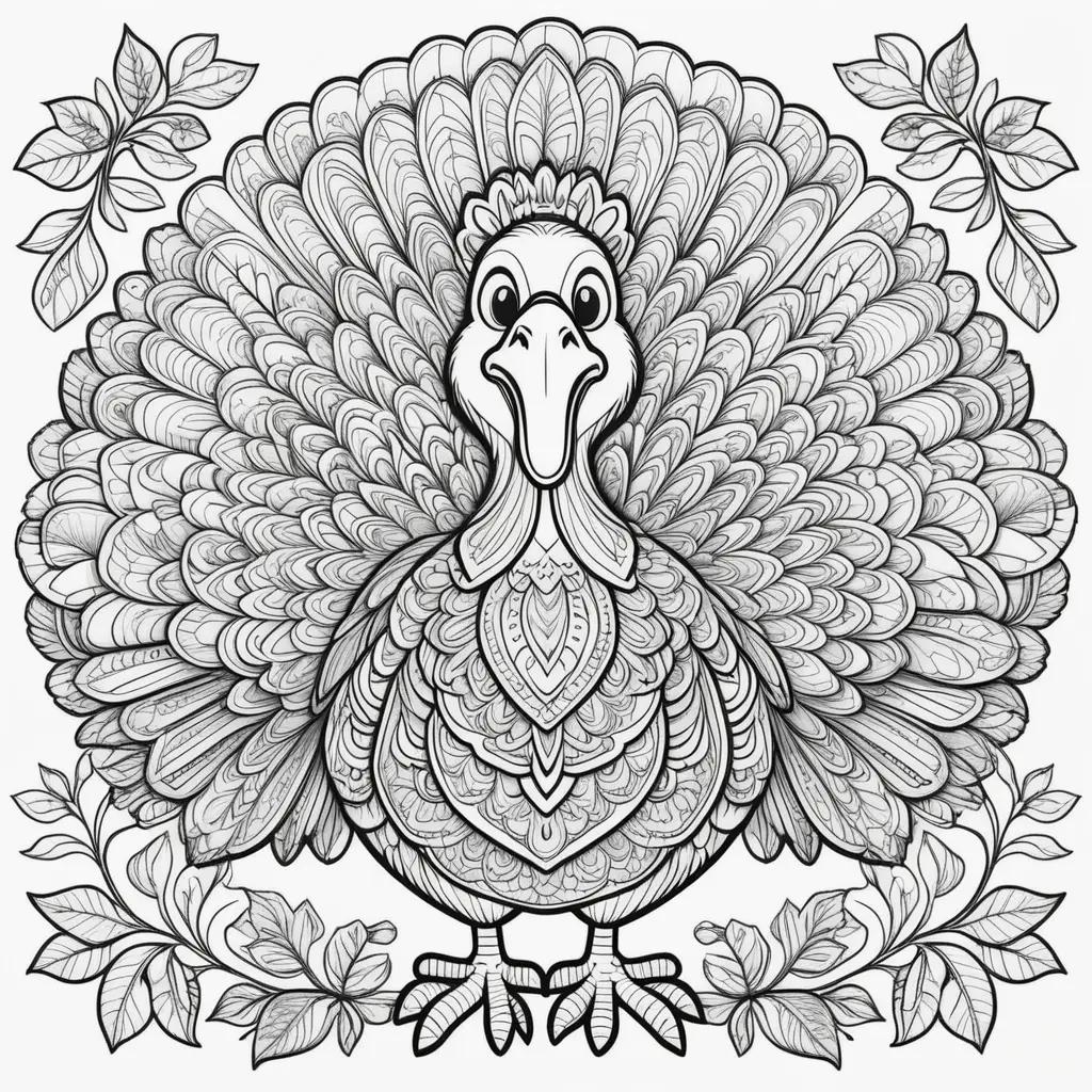 Coloring pages featuring a turkey with a decorative head and neck