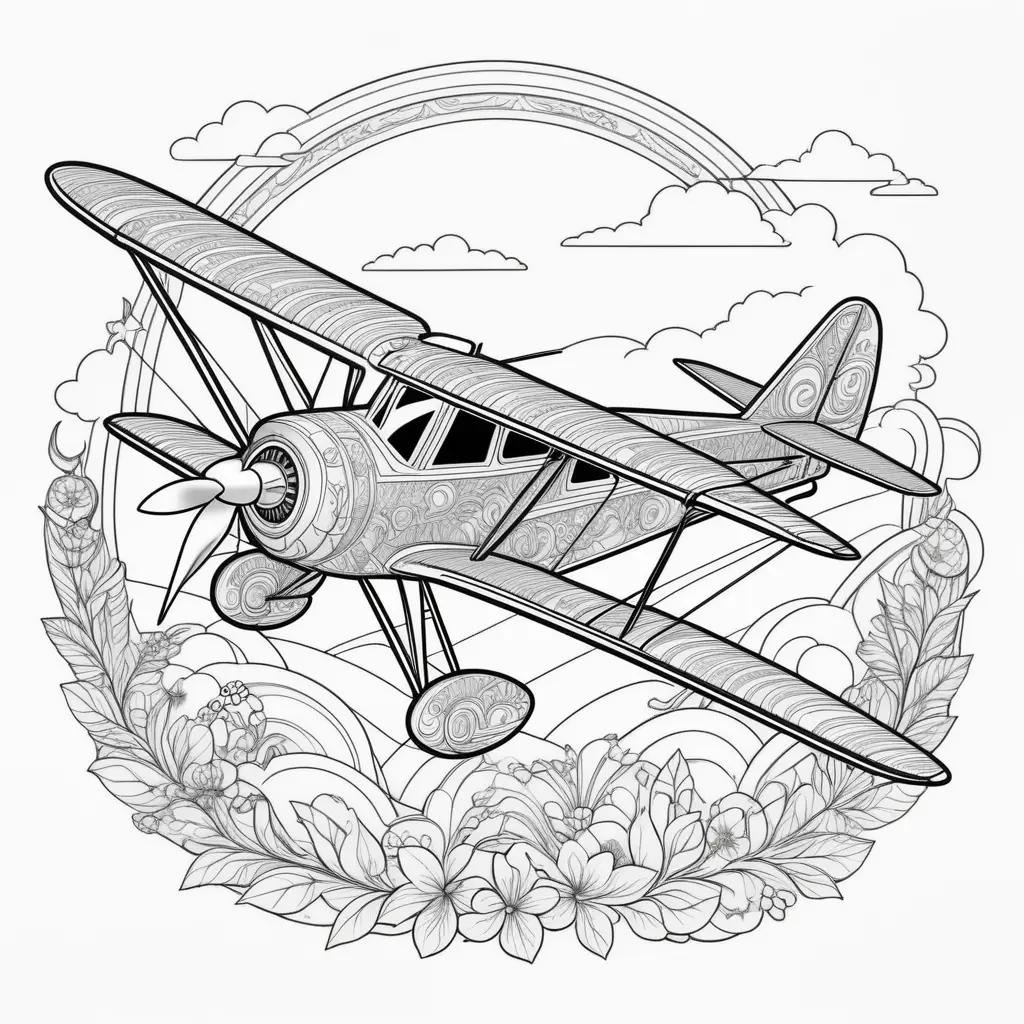 Coloring pages featuring a vintage plane in an ornate frame