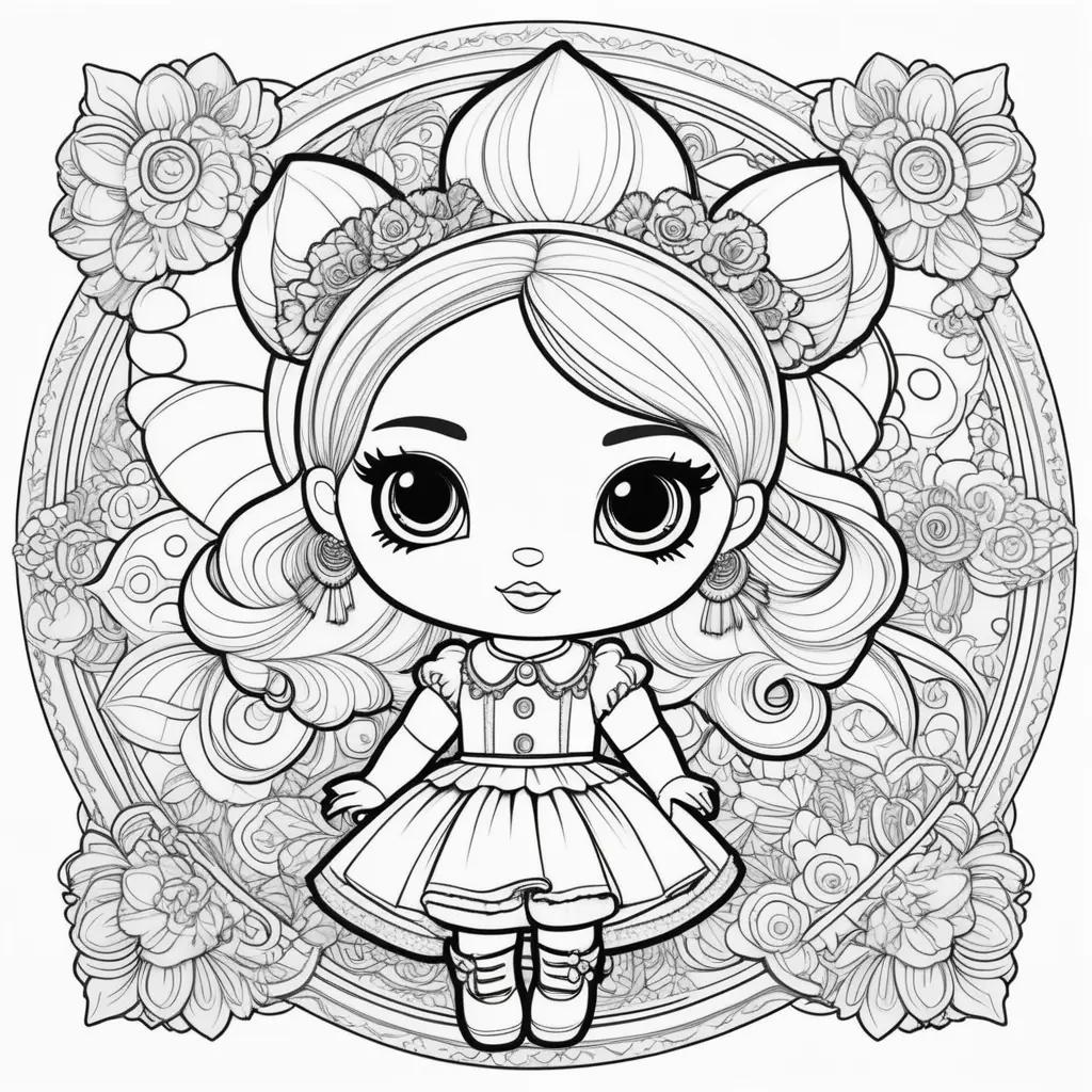 Coloring pages featuring lollipop dolls in a floral frame