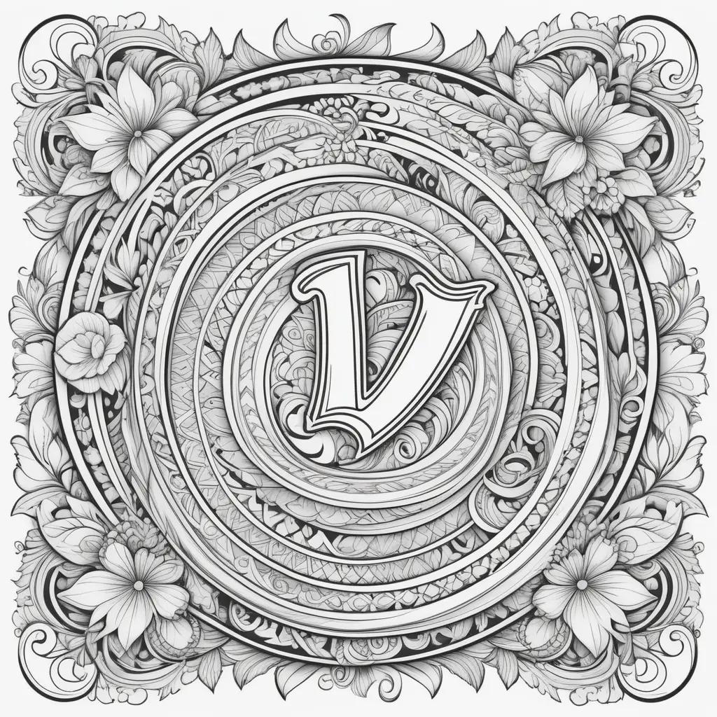 Coloring pages featuring the letter V with various designs