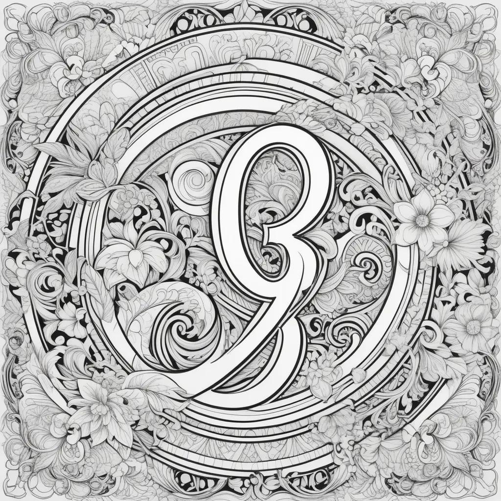 Coloring pages featuring the number 3 with floral and leaf designs