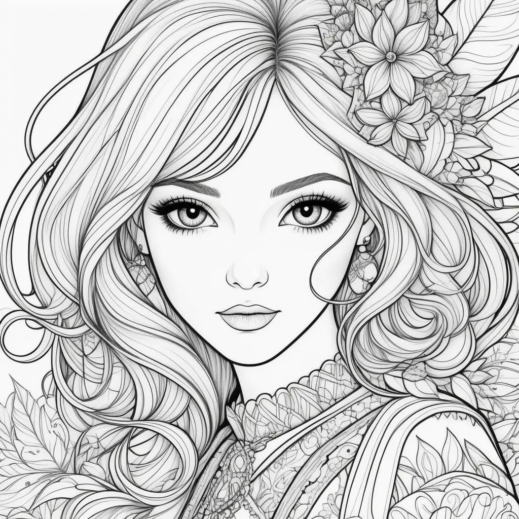 Coloring pages for girls, pretty, black and white, artistic