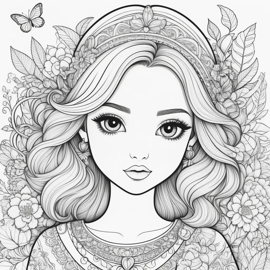 Coloring pages for girls with flowers and butterflies