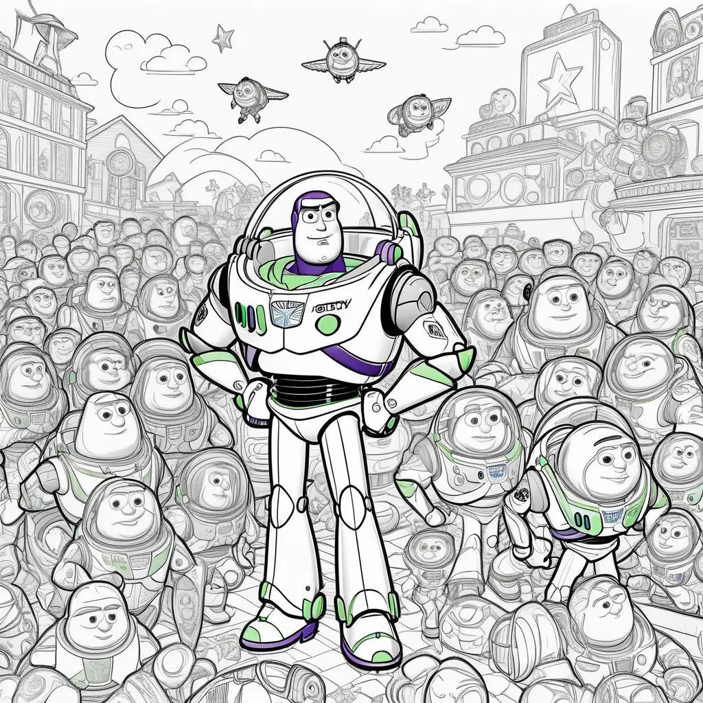 Coloring pages of Buzz Lightyear and other characters from Toy Story