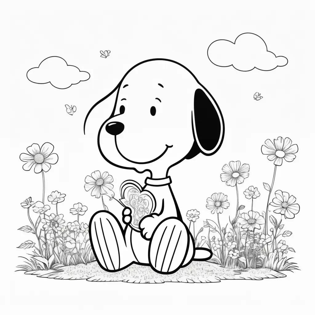 Coloring pages of Snoopy with flowers and butterflies