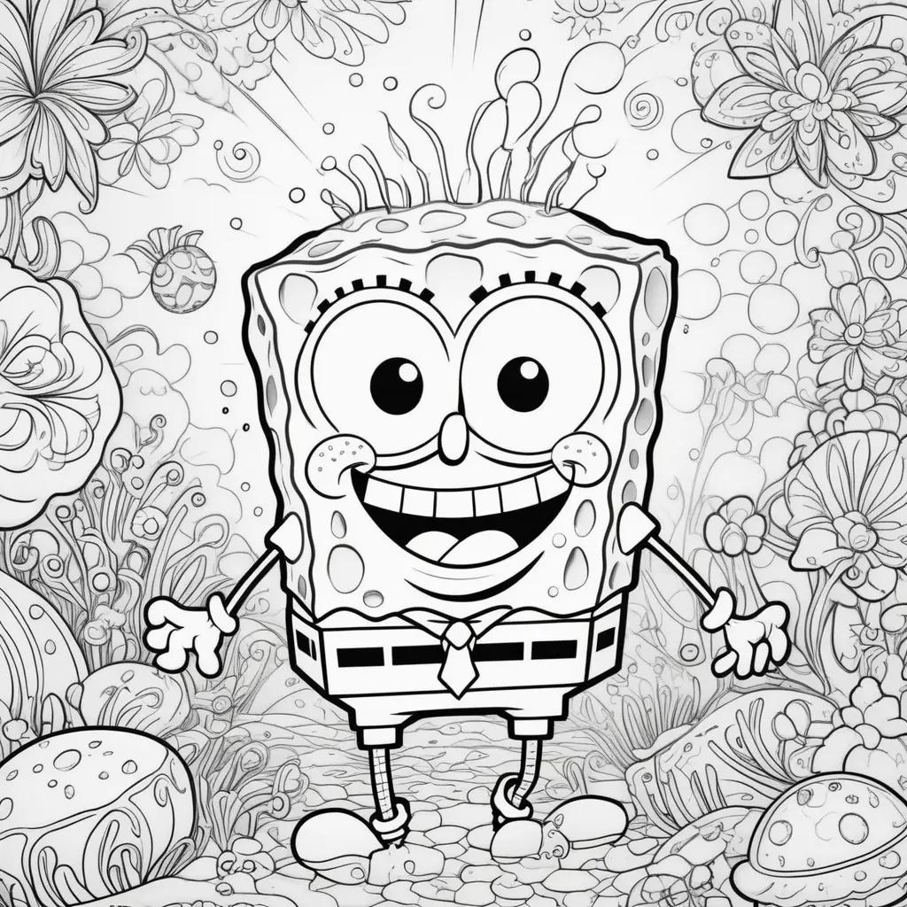 Coloring pages of Spongebob Squarepants in a jungle scene