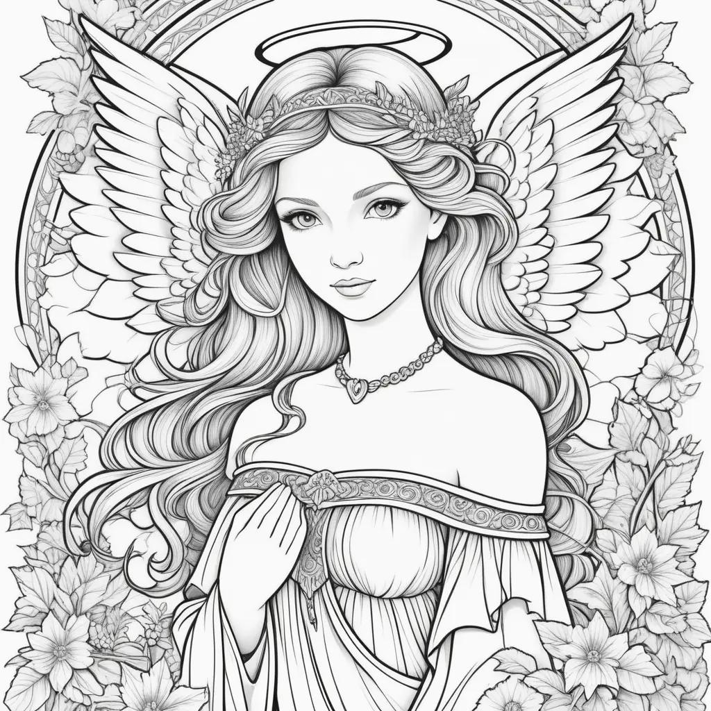 Coloring pages of a beautiful angel with wings